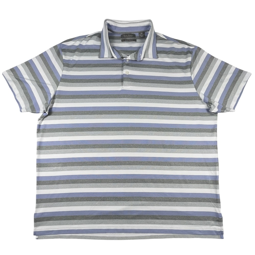 Daniel Cremieux Polo Shirt Mens XXL Blue Striped Signature Performance Golf Top